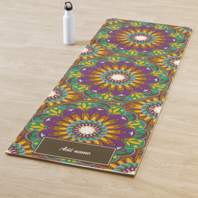 Tapis De Yoga Fleur de vie Mandala motif rétro nom personnalisé (En situation)