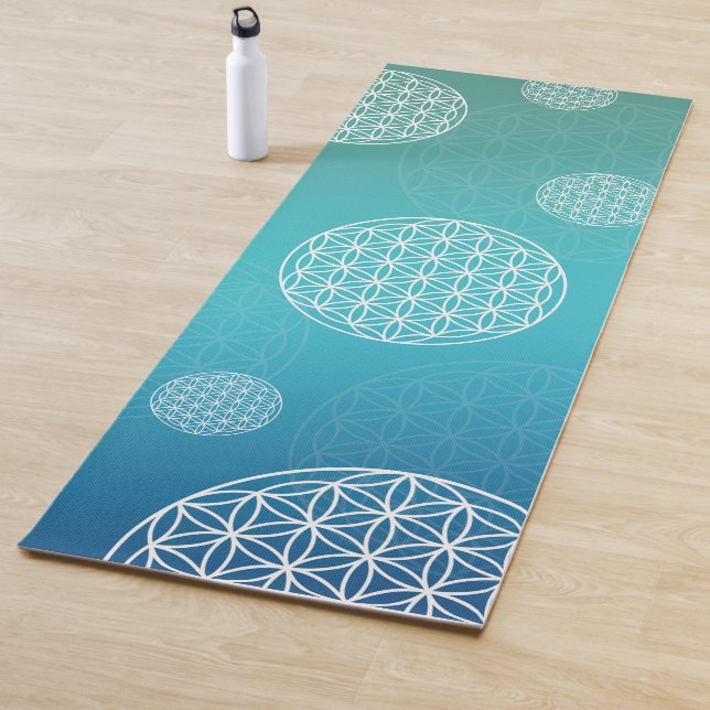 Tapis De Yoga Fleur de vie turquoise/bleue (En situation)