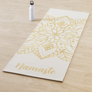 Tapis De Yoga Fleur d'or Mandala Blanc Nom personnalisé Yoga Mat