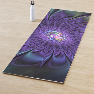 Tapis De Yoga Fleur fractale Abstraite moderne et colorée tendan