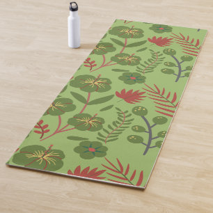 Tapis De Yoga Fleur motif, branche, feuille fleurie verte sans s