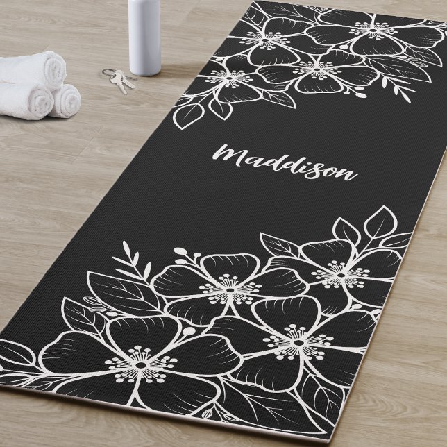 Tapis De Yoga Fleur noire personnalisée (Personalized Black Flower Yoga Mat )