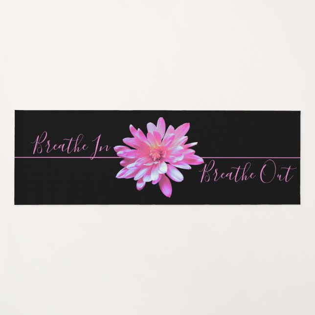 Tapis De Yoga Fleur rose Pink Daisy - respirer dedans . respirer (Devant (Horizontal))