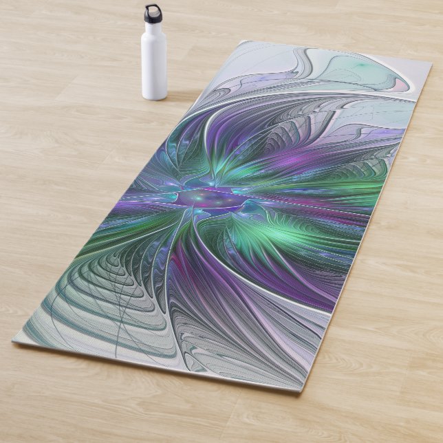 Tapis De Yoga Fleur vert violet Art Abstrait moderne Fractal (En situation)