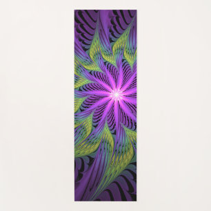 Tapis De Yoga Fleuron vert violet Art Abstrait fractal moderne