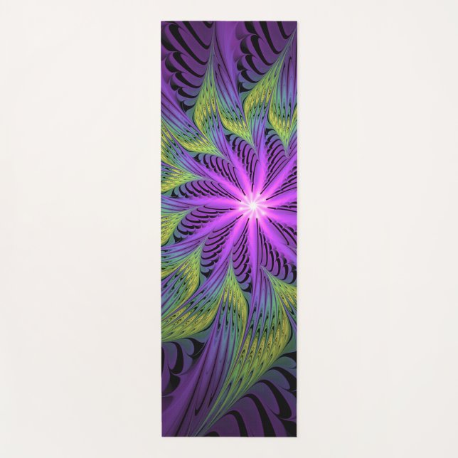 Tapis De Yoga Fleuron vert violet Art Abstrait fractal moderne (Devant)
