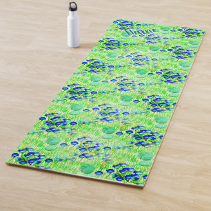 Tapis De Yoga Fleurs Bleues Et Grass Nature Art Personnalisé