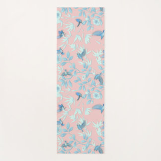 Tapis De Yoga fleurs bleues et oiseau, couleur rose clair Arrièr