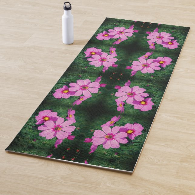 Tapis De Yoga Fleurs Cosmos Roses Abstraites (En situation)