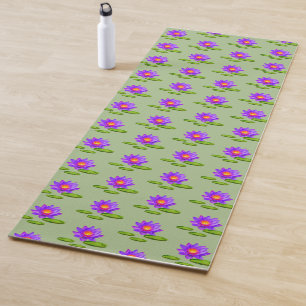 Tapis De Yoga Fleurs de lotus et nénuphars sur fond vert laurier