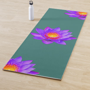 Tapis De Yoga Fleurs de lotus sur sarcelle bleutée