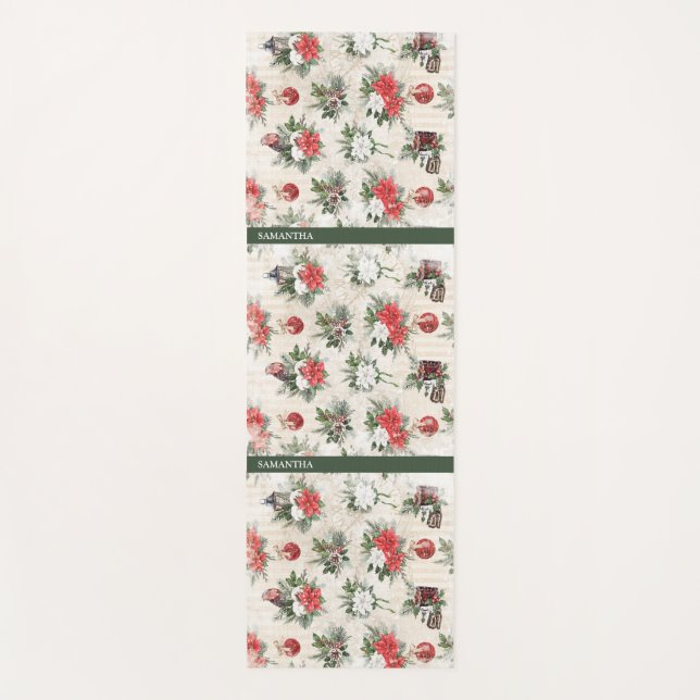 Tapis De Yoga Fleurs de poinsettie rouge et blanche de Noël clas (Devant)