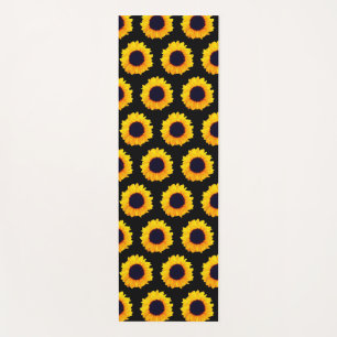 Tapis De Yoga Fleurs de soleil Jaune Orange Noir Floral Yoga Mat