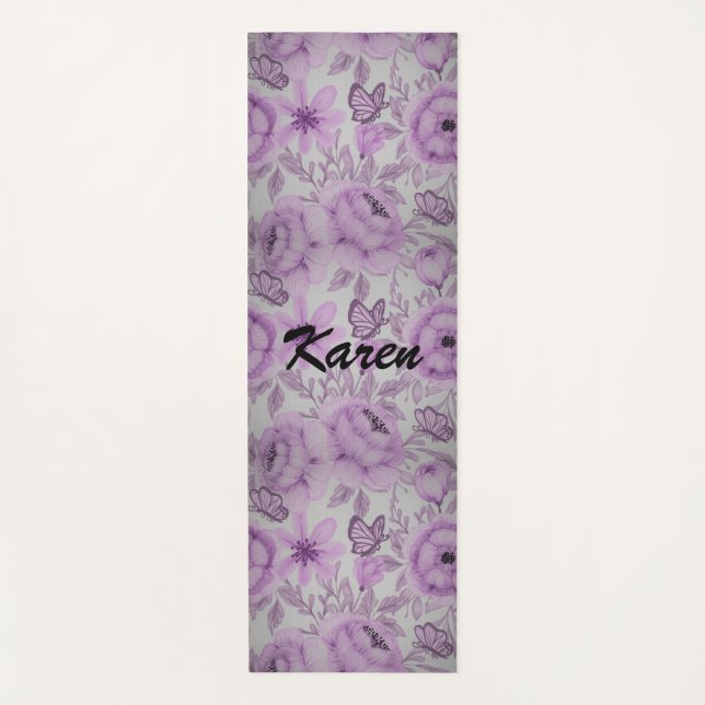 Tapis De Yoga Fleurs Et Papillons  (Devant)