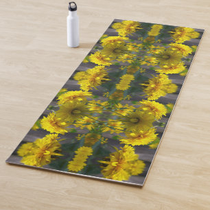 Tapis De Yoga Fleurs Jaunes Au Soleil Abstrait