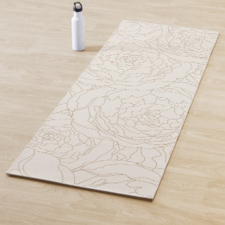 Tapis De Yoga Fleurs roses brunes beige abstraites