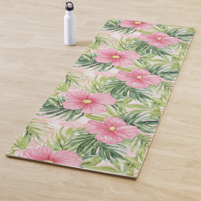 Tapis De Yoga Fleurs roses tropicales (En situation)