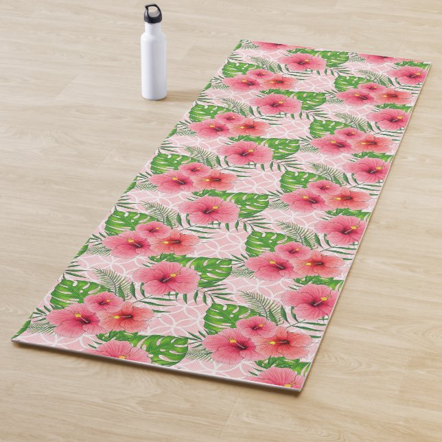 Tapis De Yoga Fleurs roses tropicales (En situation)