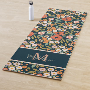 Tapis De Yoga Fleurs rustiques vintages Motif Nom de marine Mono