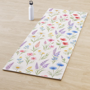 Tapis De Yoga Fleurs sauvages pastel lavande bleu saumon rose 2