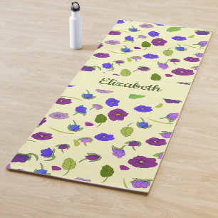 Tapis De Yoga Fleurs violettes et nom feuille place Yoga Mat