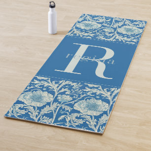 Tapis De Yoga Floral bleu vintage William Morris Monogramme