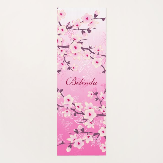Tapis De Yoga Floral Cerisier Fleur Parties scintillant rose Mon (Dos)
