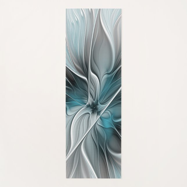 Tapis De Yoga Floral Fractal Moderne Fleur Abstrait gris bleu (Devant)