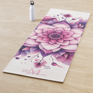 Tapis De Yoga Floral Mandala Chic Elegant Zen Nom Monogramme