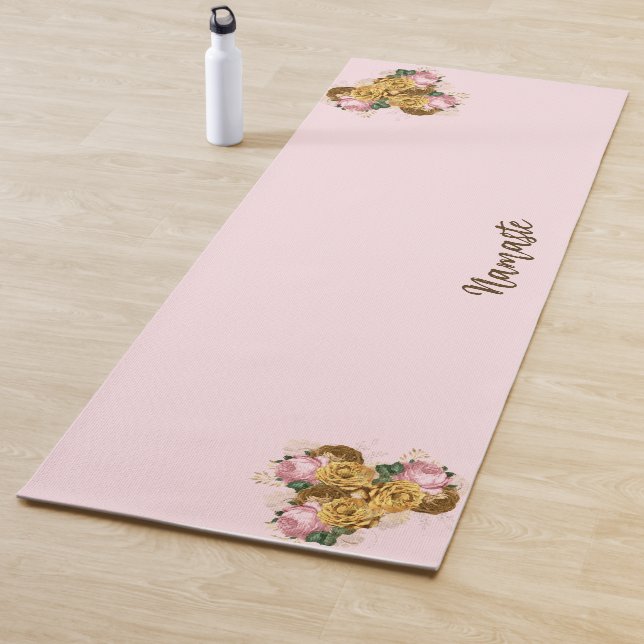 Tapis De Yoga Floral rose (En situation)