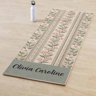 Tapis de yoga floral vert élégant rose - Nom modif