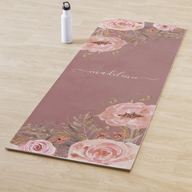 Tapis De Yoga Flore florale de couleur d'eau vive personnalisez  (En situation)