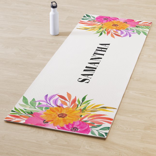 Tapis De Yoga Flore tropicale rose (En situation)