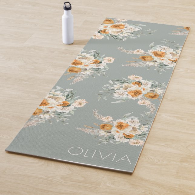 Tapis De Yoga Flore verte moderne Sage (En situation)