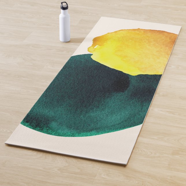 Tapis De Yoga Forme biologique Aquarelle Abstraite Jaune Vert (En situation)