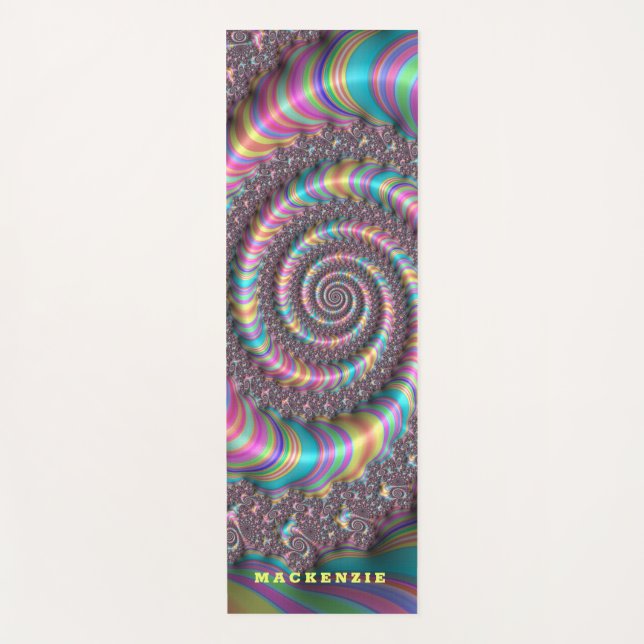 Tapis De Yoga Fractal brillant arc-en-ciel Nautilus Swirl (Devant)
