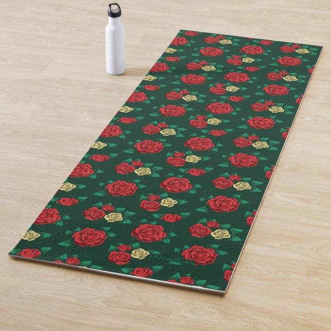Tapis De Yoga Frida Kahlo | motif rouge et de rose d'or (En situation)