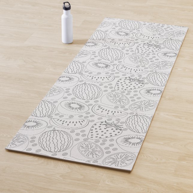 Tapis De Yoga Fruits tropicaux sans couture motif noir et blanc (En situation)