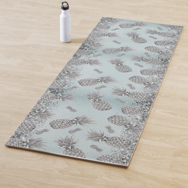 Tapis De Yoga Fun Glittery Argent Ananas (En situation)
