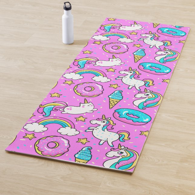 Tapis De Yoga Fun Pink scintillant magique unicorn kitty (En situation)