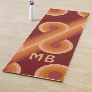 Tapis De Yoga Funky Bold Orange Dark Maroon rouge Motif rétro