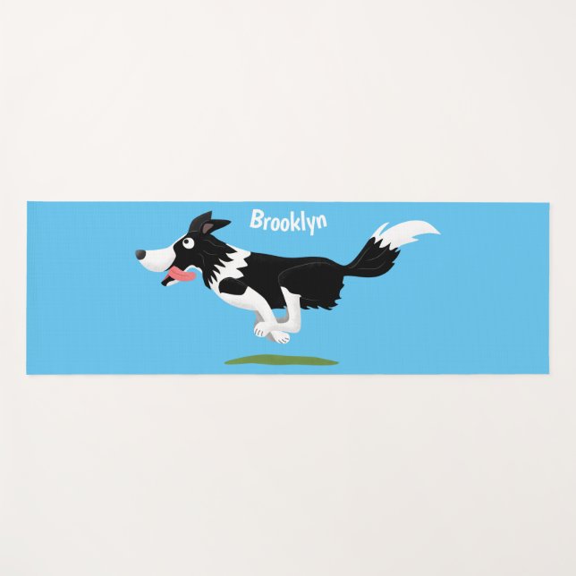 Tapis De Yoga Funny Border Collie chien en course dessin animé (Devant (Horizontal))