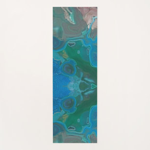 Tapis De Yoga Gemme Marbrée Bleu Vert Abstrait