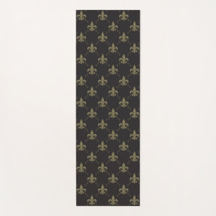 Tapis De Yoga Gold Fleur De Lis Pattern noir luxueux