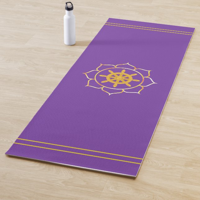 Tapis De Yoga Golden Ship Wheel à Lotus sur Violet (En situation)