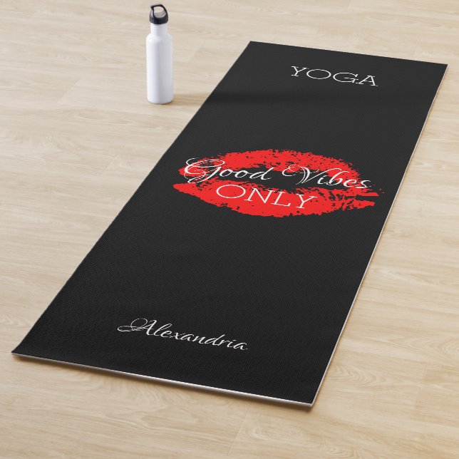 Tapis De Yoga Good Vibes uniquement Red Lips Graphisme N'importe (En situation)