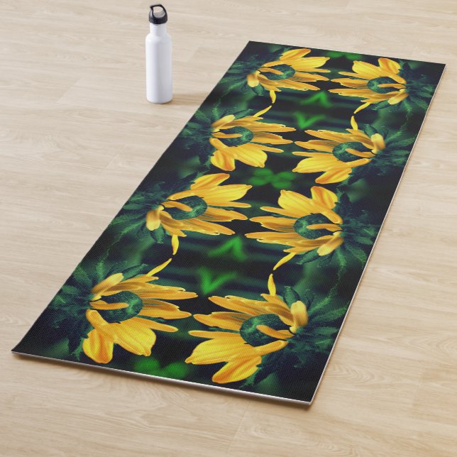 Tapis De Yoga Green Black Eyed Susan Abstraite Flower Art (En situation)
