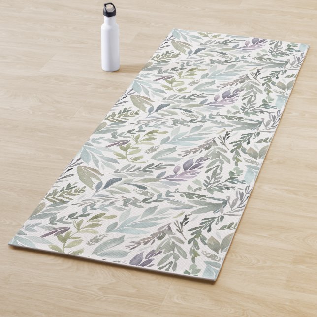 Tapis De Yoga Green Blue Botanical Watercolor (En situation)