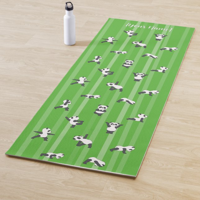 Tapis De Yoga Green Panda Yoga Mat Custom Name on Both Sides (En situation)