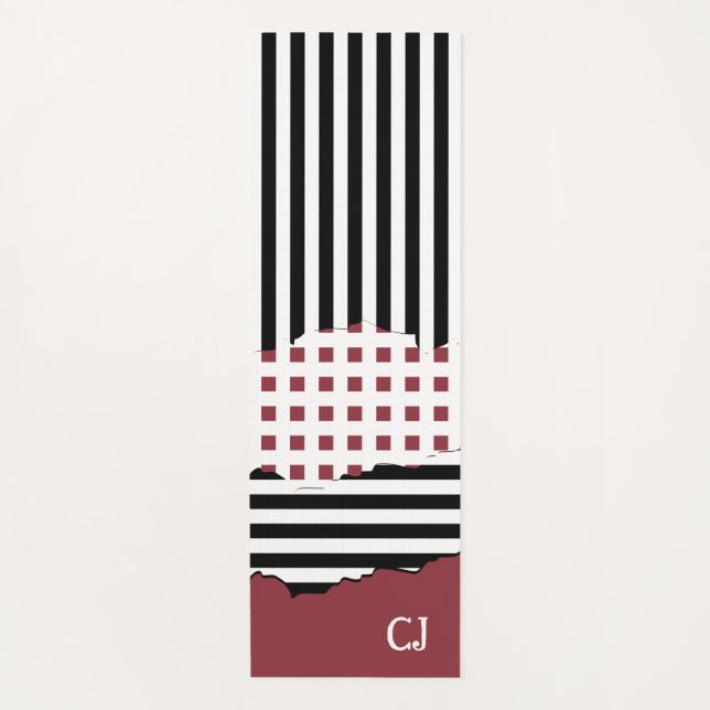 Tapis De Yoga Grilles Paraphe Noir, Blanc, Rouge (Devant)